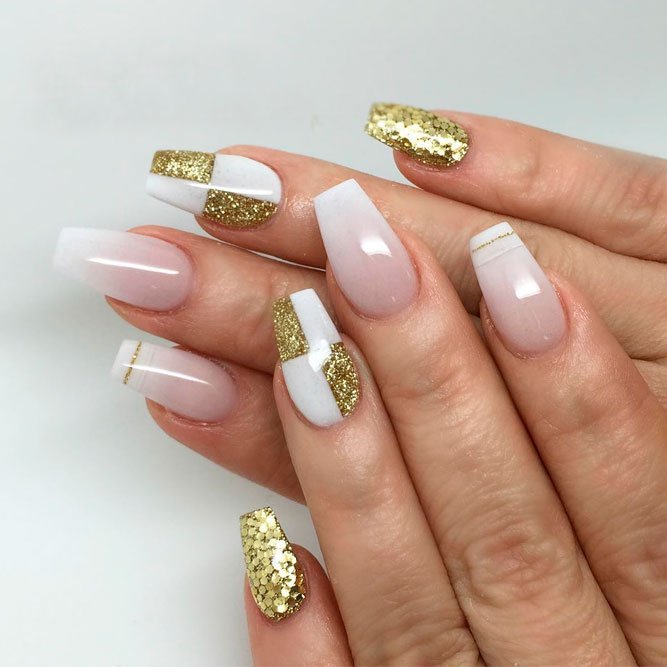 women's white and gold nails