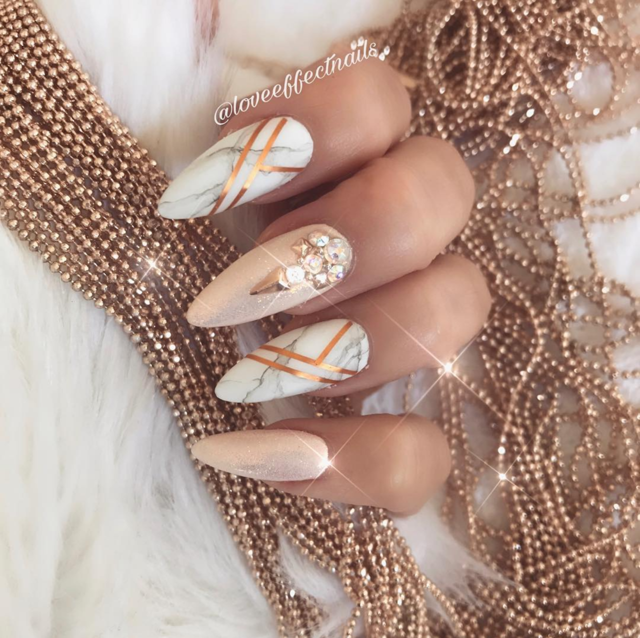 women's white and gold nails