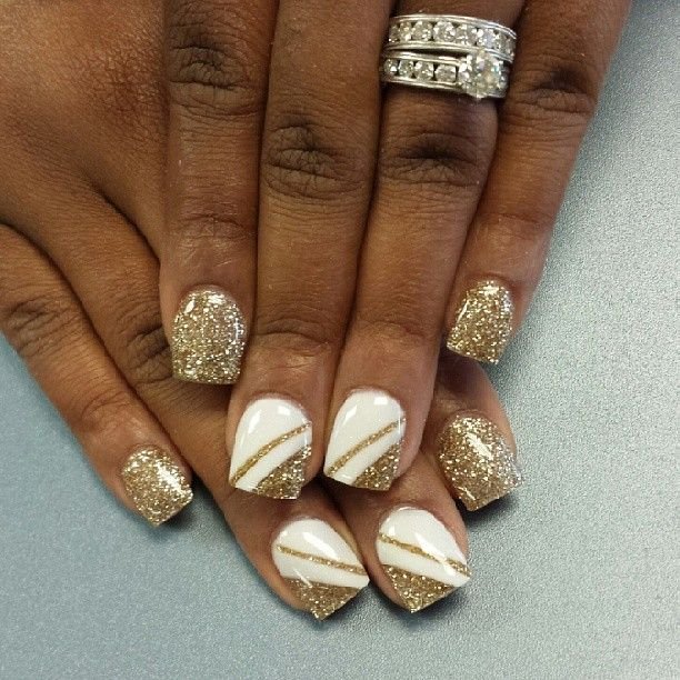 women's white and gold nails